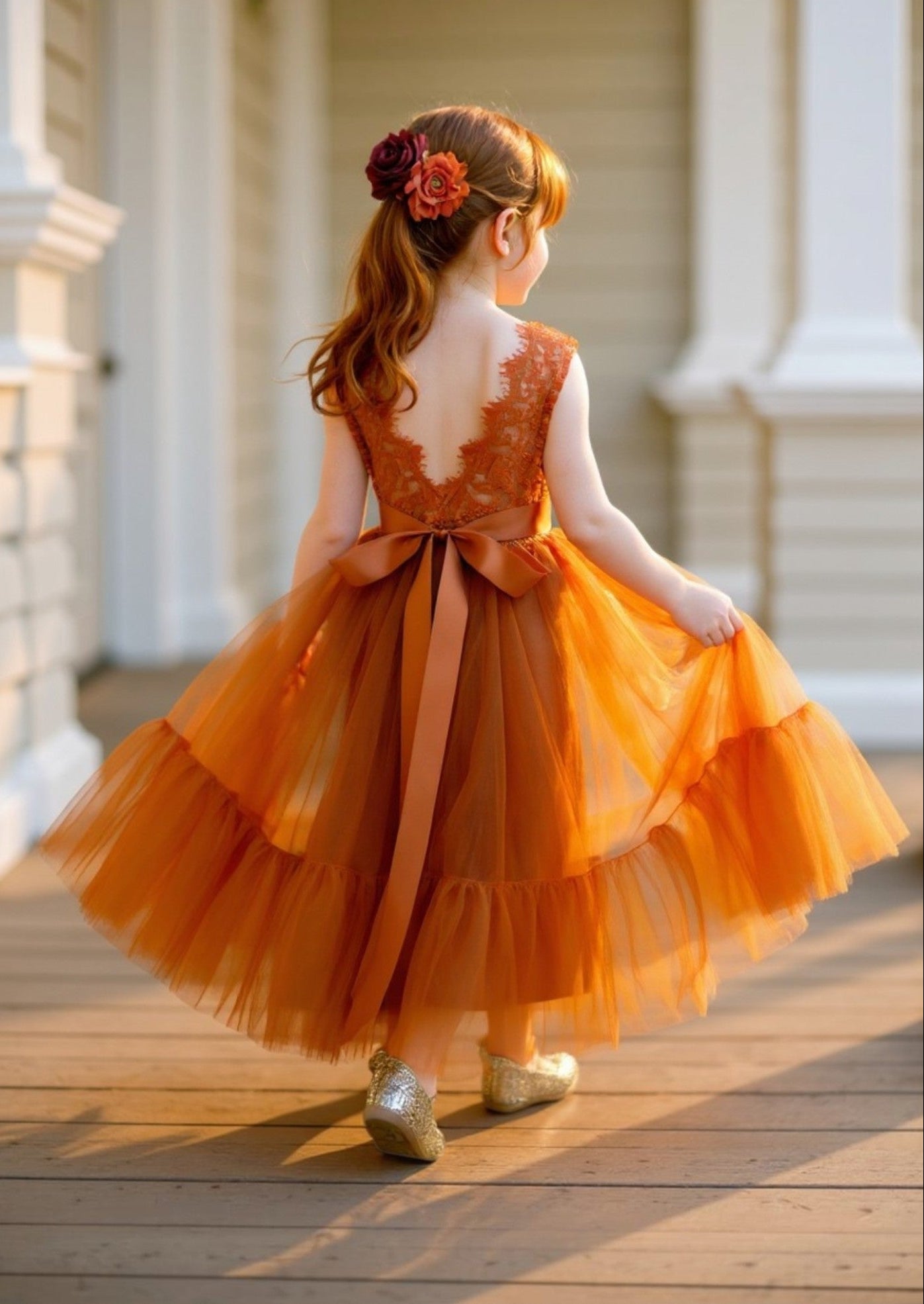 Allison Sleeveless Burnt Orange Fall Flower Girl Dress- Flower Girl Dresses