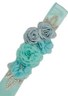 Flower Girl Chiffon Rhinestone Sash Belt Blue Tiffany