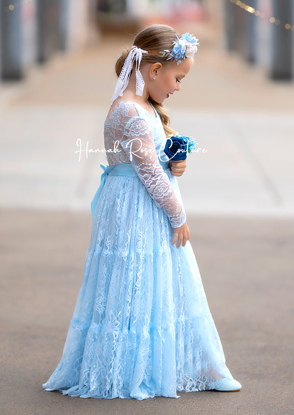 light blue flower girl dresses - lace
