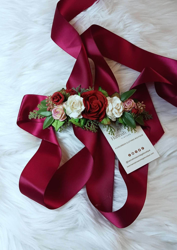 Custom Flower Sash Burgundy Sash Only