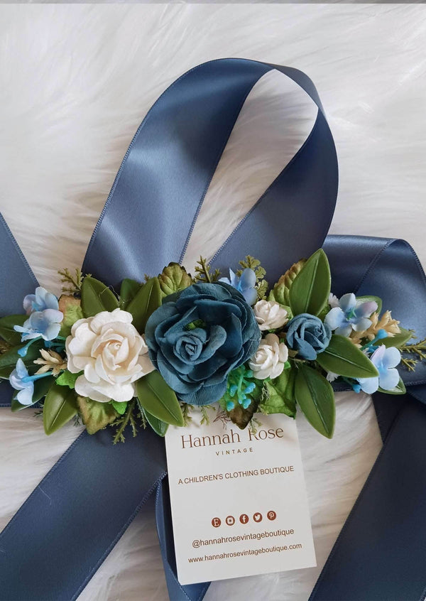 Custom Flower Sash Dusty Blue Sash Only
