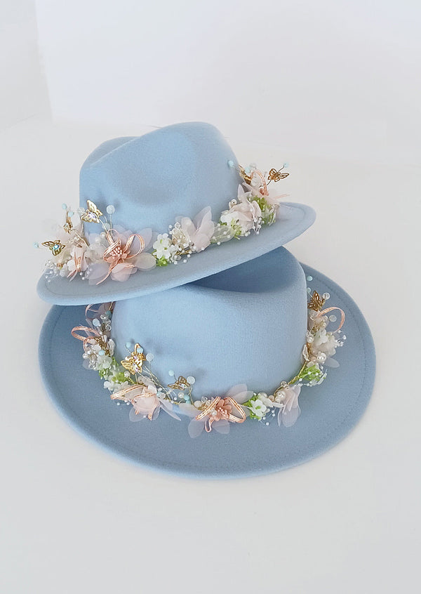 Butterfly Petals Mother Daughter Hat in Blue