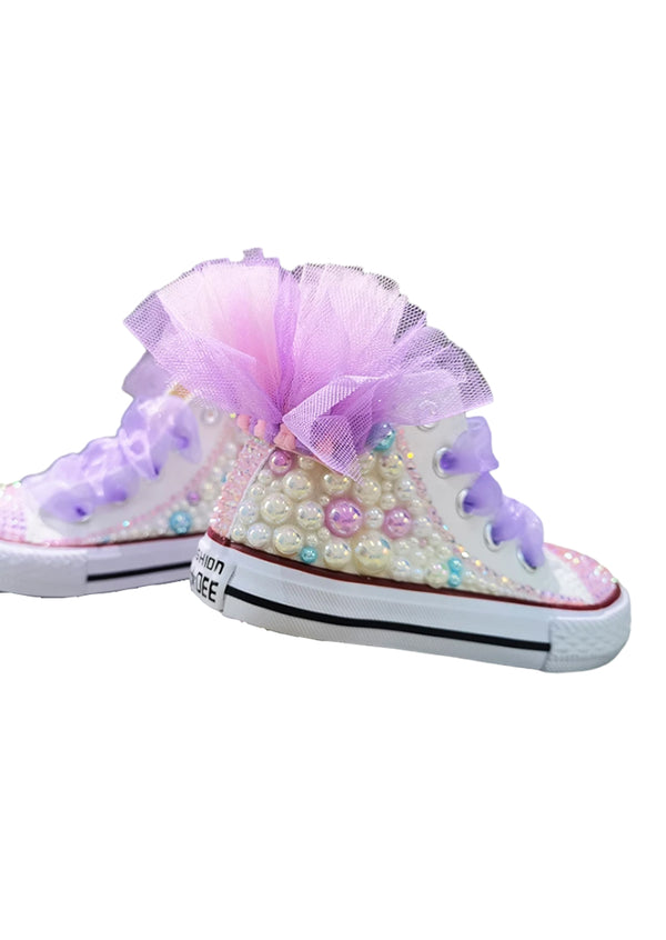 Girls lavender beaded canvas high tops