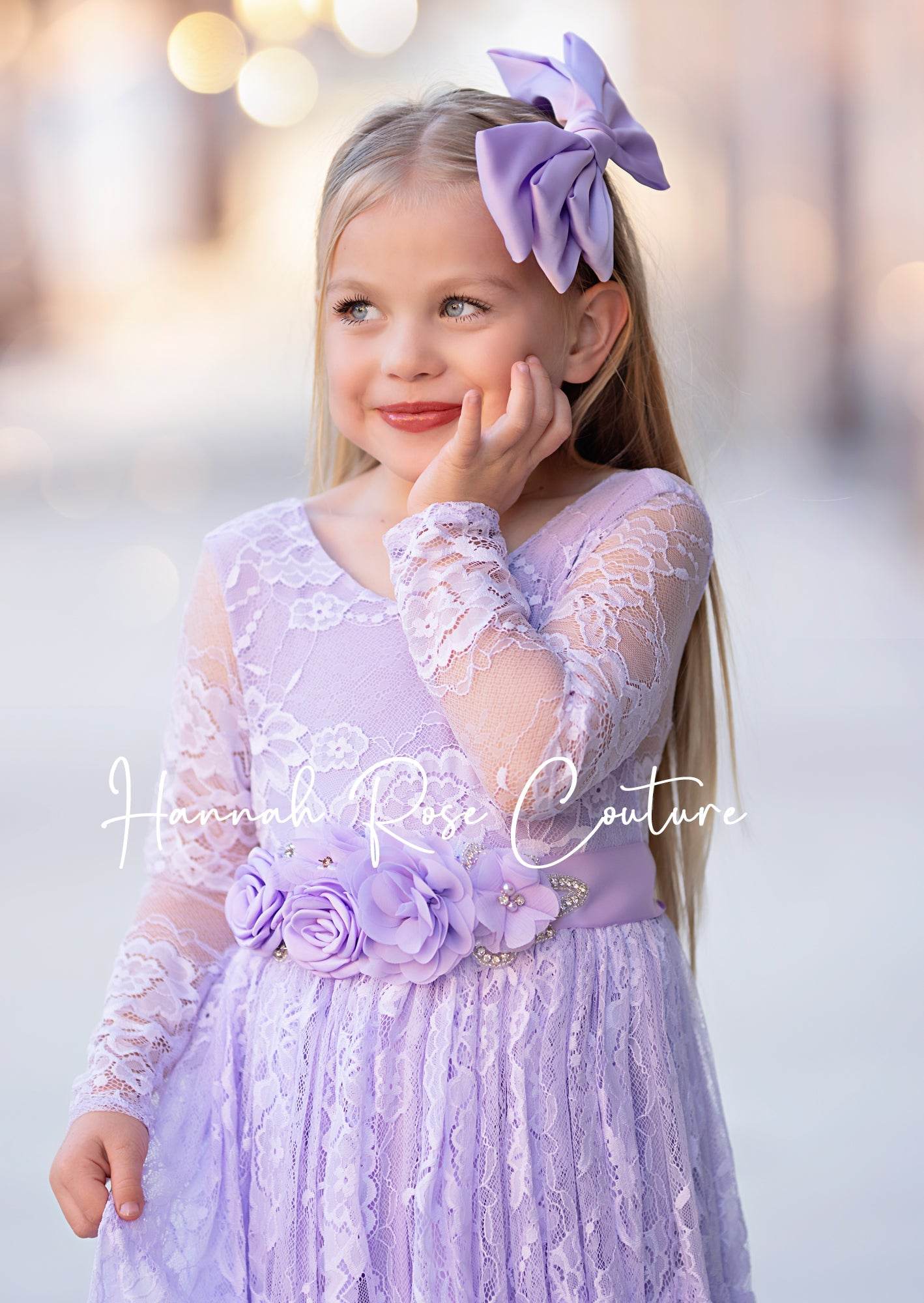 Flower Girl Chiffon Rhinestone Sash Belt Lavender