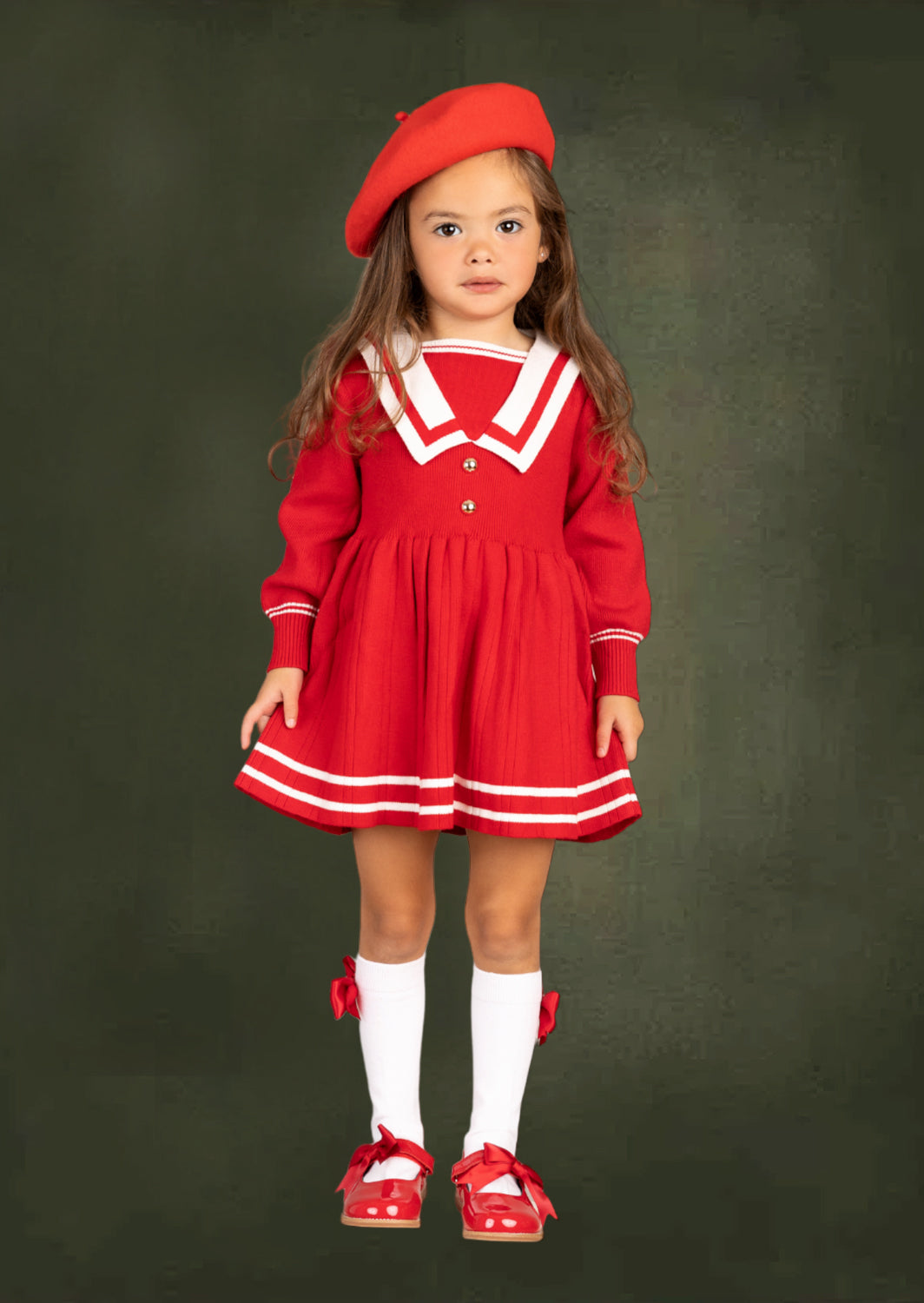 Girls Red Sailor Sweater Dress