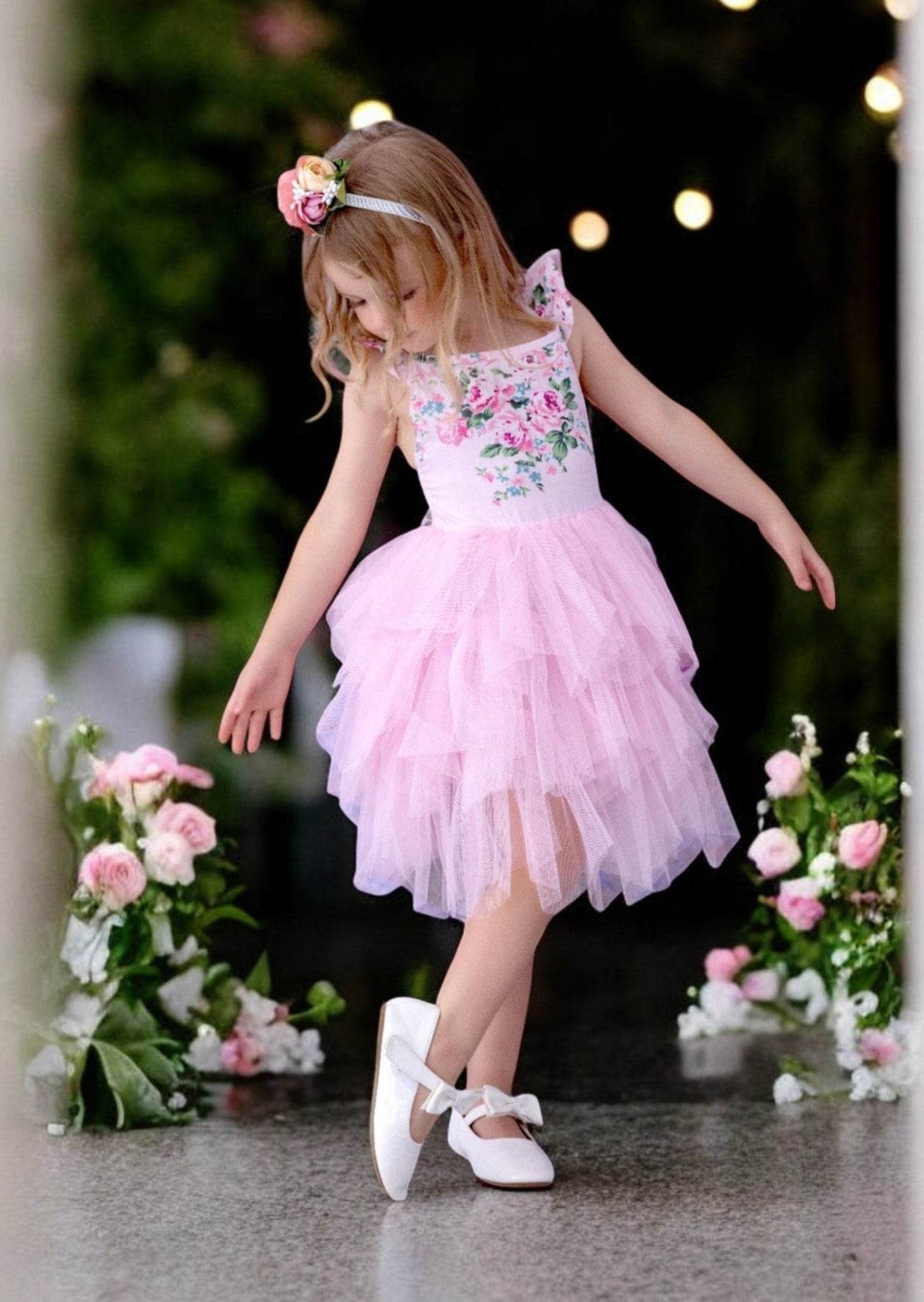 アンティーク雑貨 Vintage tutu dress with original rose . Floral Pink Girl Toddler Tulle Dress | Vintage Pink Rose