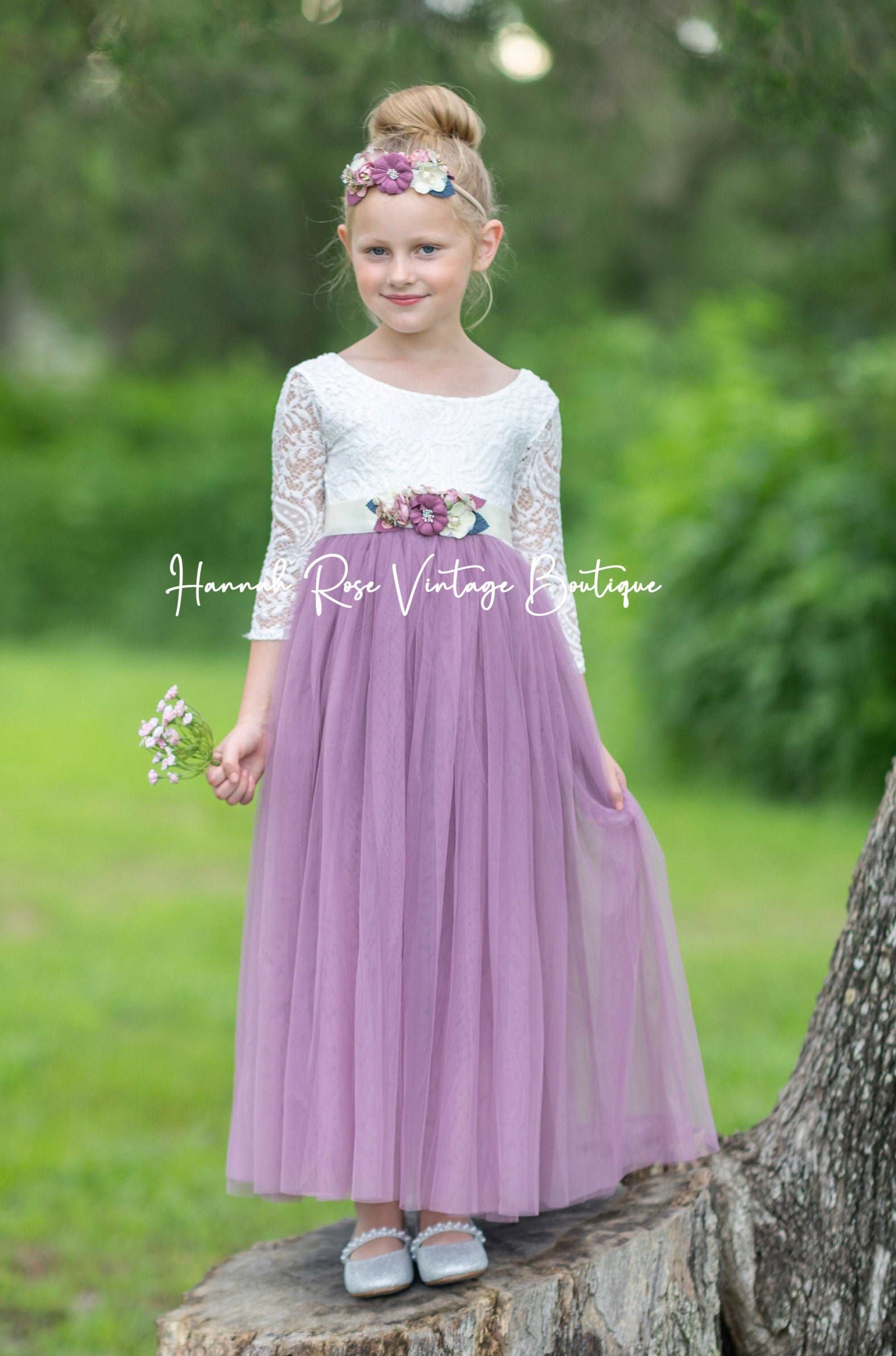 Flower girl dresses plum color best sale