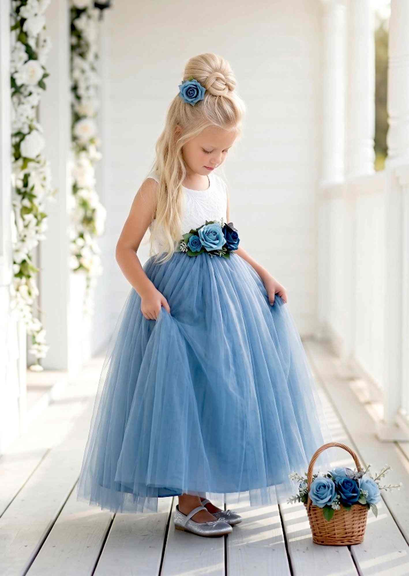 Celine Sleeveless Dusty Blue Flower Girl Dress