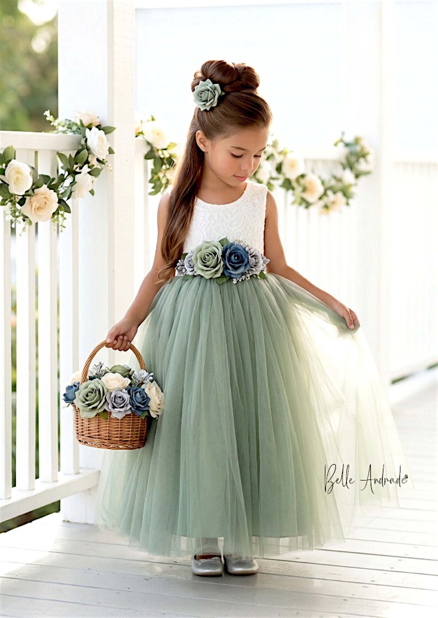 Celine Sleeveless Sage Flower Girl Dress