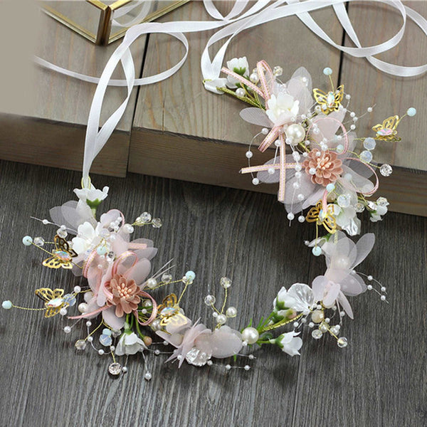 GIRLS - Custom Jewel Bridal Sash and Butterfly Petal Wreath - Hannah Rose Vintage Boutique
