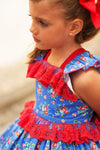 Red and Blue Floral Dress Vintage