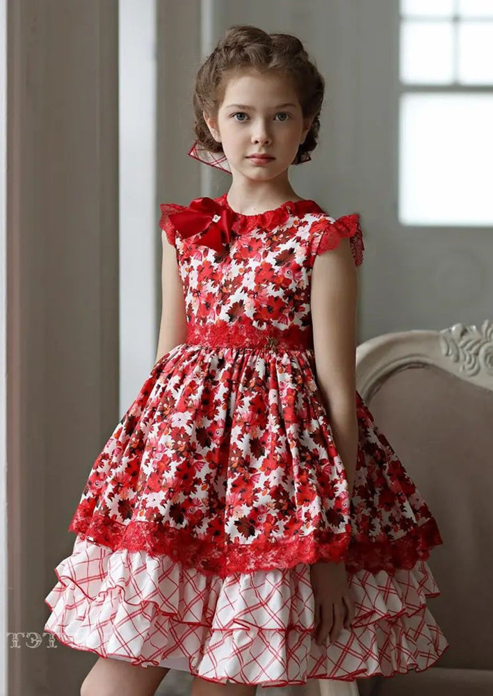 Red Floral Luxury Girls Dress - Lilliput Petite