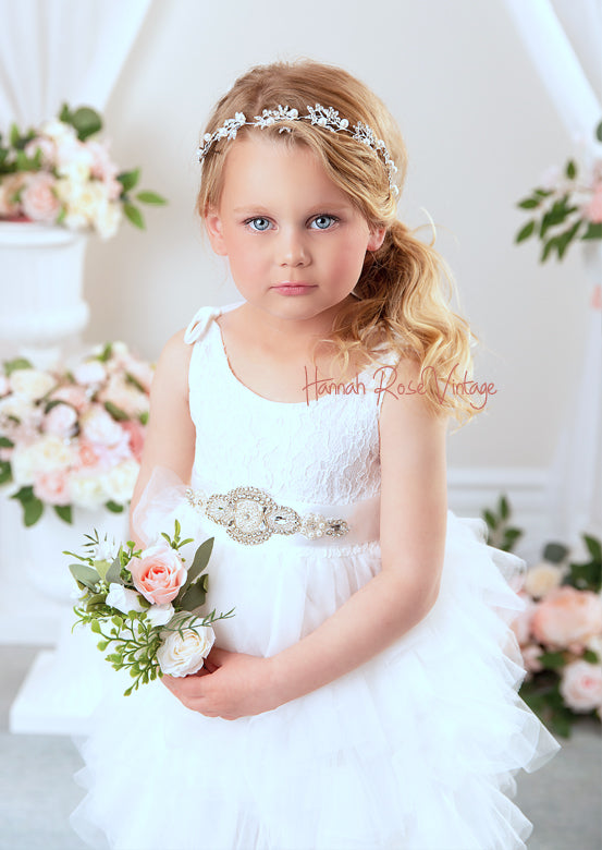 White Layered Flower Girl Dress for Wedding 