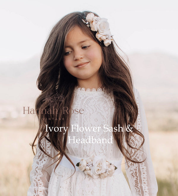 ivory flower sash and headband for wedding