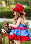 Red and Blue Floral Dress Vintage