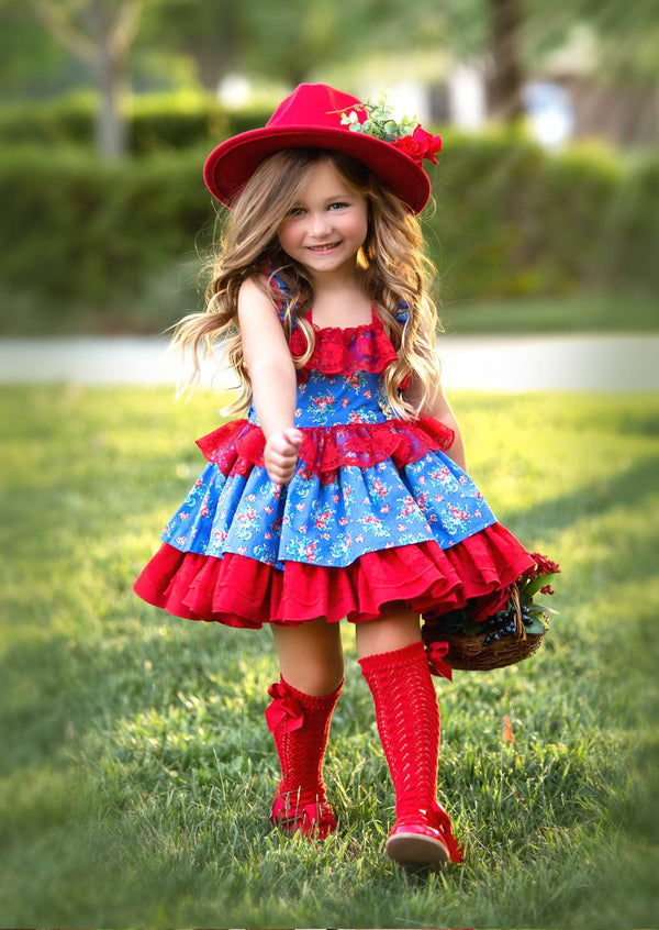 Red and Blue Floral Dress Vintage