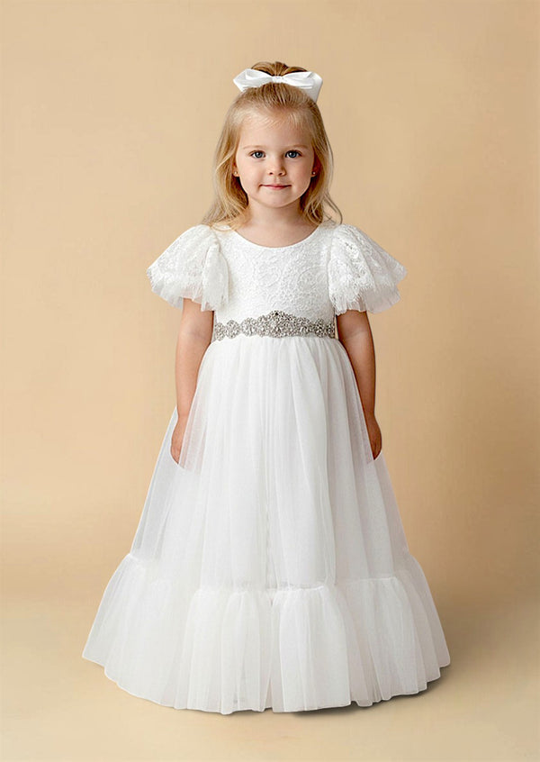 Elegant White Flower Girl Dress