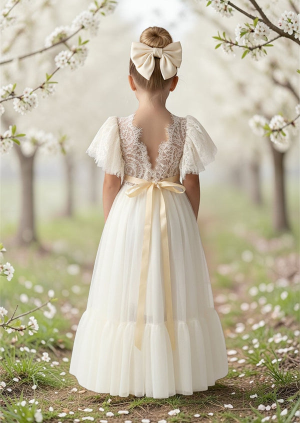 Elegant Ivory Lace & Tulle Flower Girl Dress for Weddings