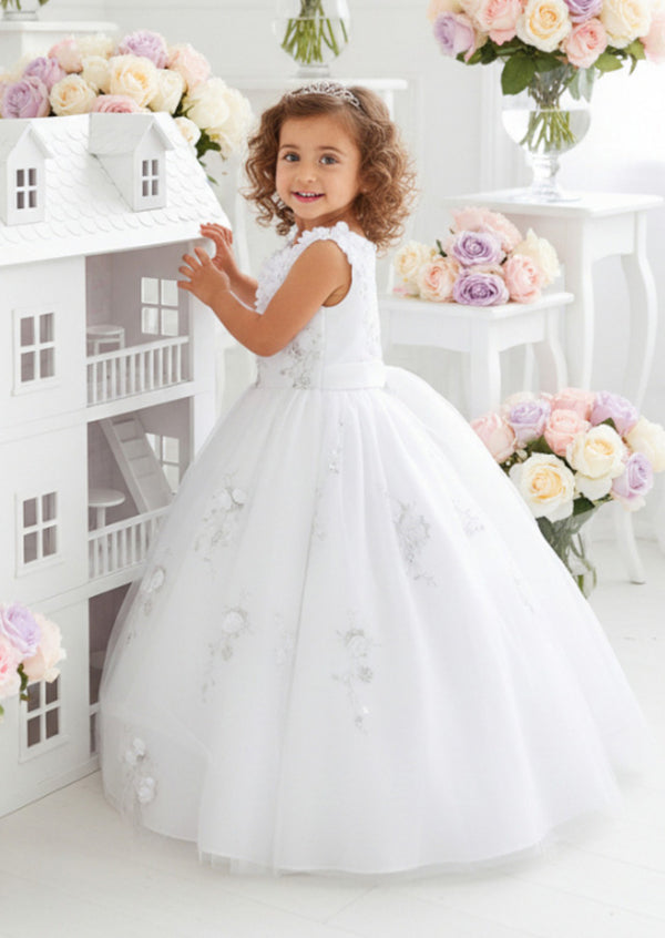 Mia Belle White Dress  Floral Glitter Elegance