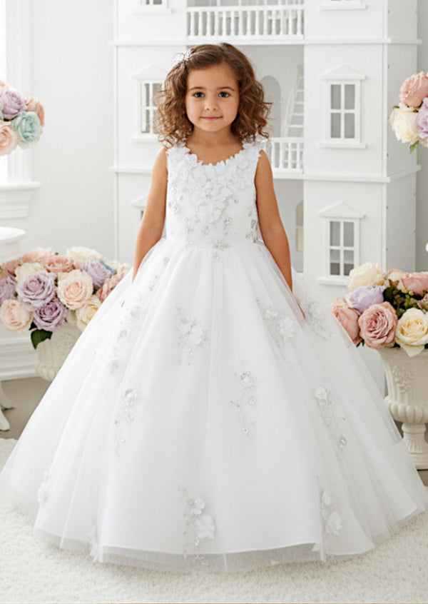 Mia Belle White Dress  Floral Glitter Elegance