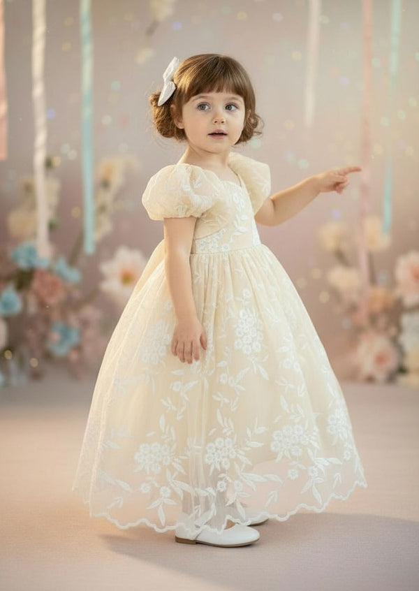 Elegant Ivory Lace Flower Girl Baptism Dress Babies Toddlers Weddings