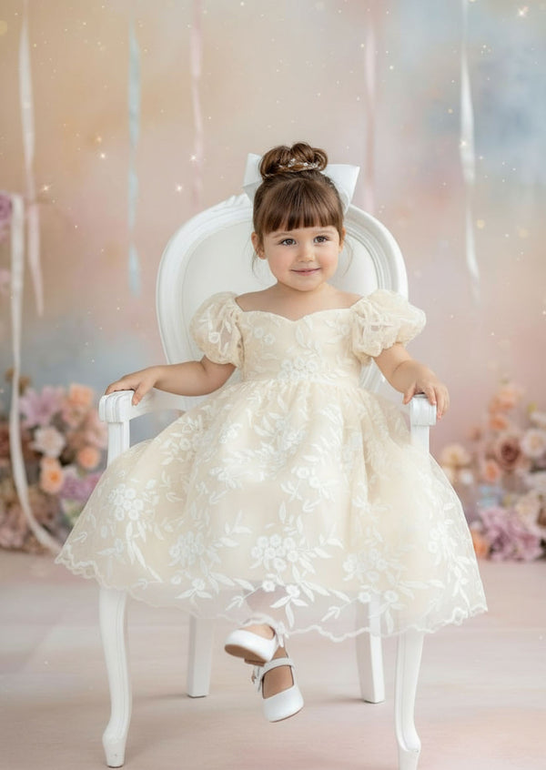 Elegant Ivory Lace Flower Girl Baptism Dress Babies Toddlers Weddings