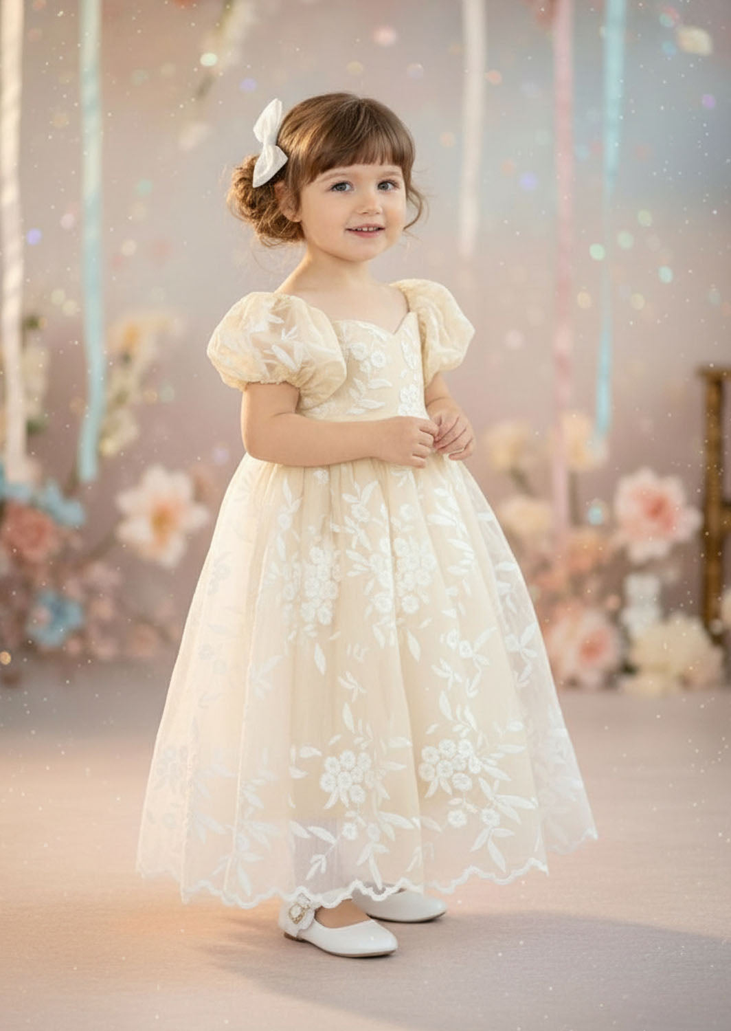 Elegant Ivory Lace Flower Girl Baptism Dress Babies Toddlers Weddings
