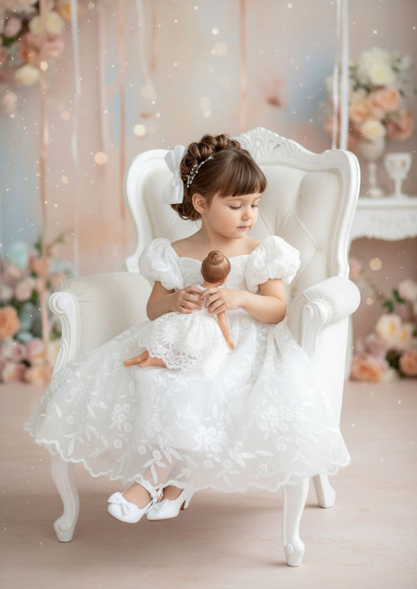 Elegant White Lace Flower Girl Baptism Dresses for Babies, Toddlers