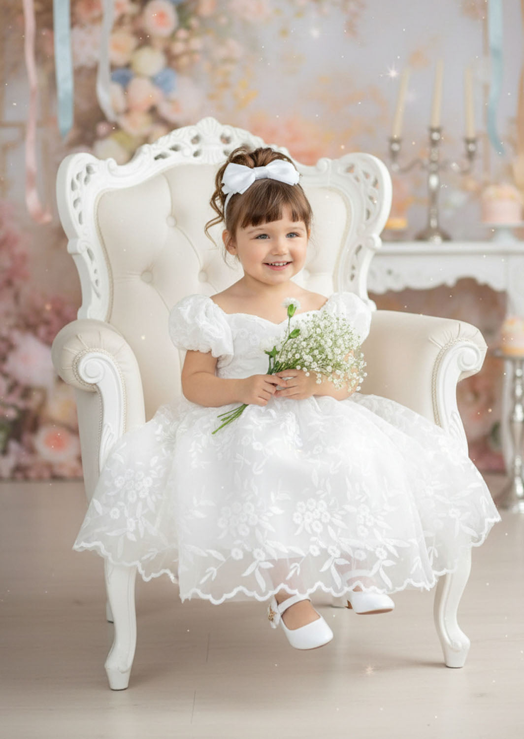 Elegant White Lace Flower Girl Baptism Dresses for Babies, Toddlers