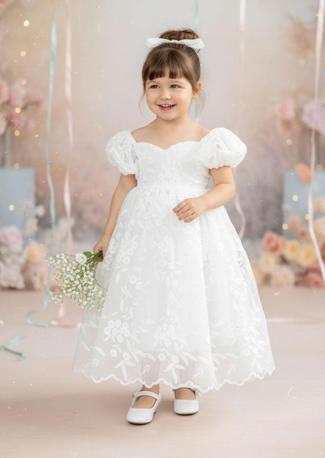 Elegant White Lace Flower Girl Baptism Dresses for Babies, Toddlers