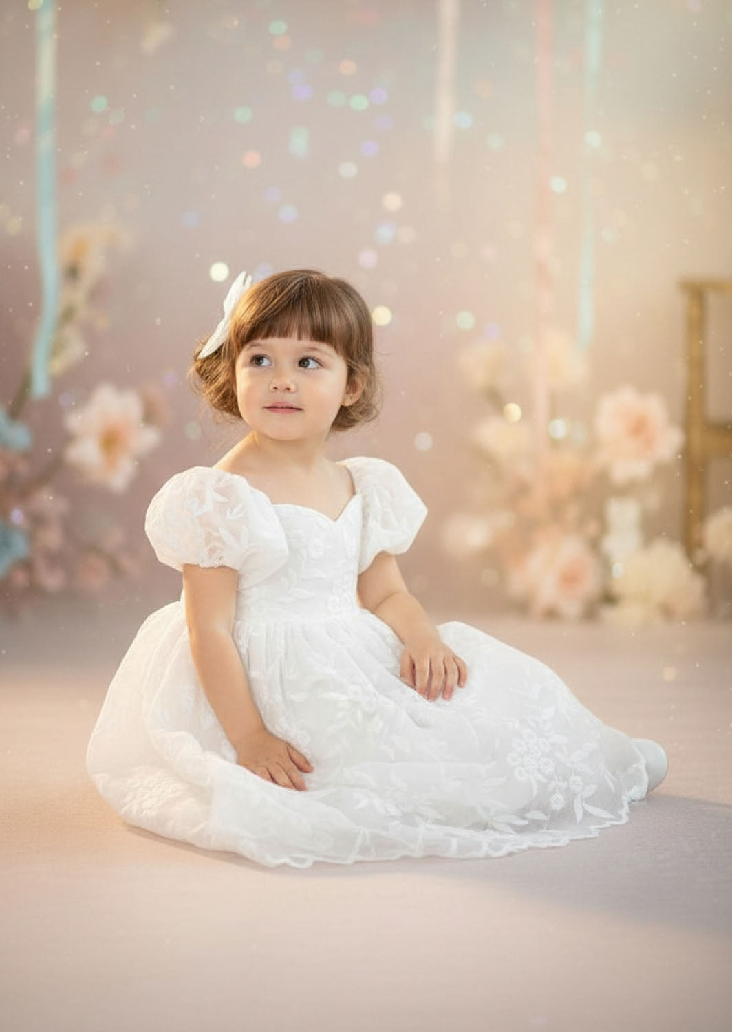 Elegant White Lace Flower Girl Baptism Dresses for Babies, Toddlers