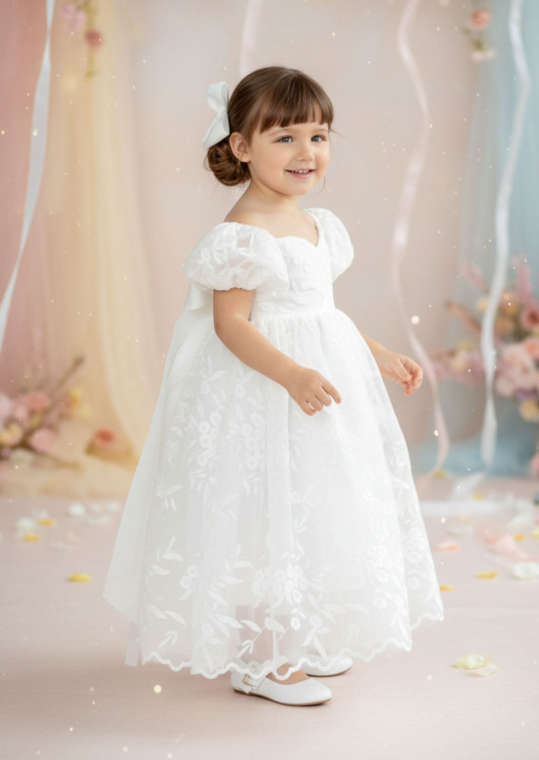 Elegant White Lace Flower Girl Baptism Dresses for Babies, Toddlers
