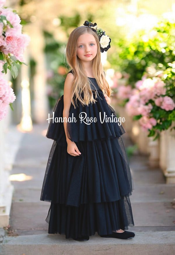 Black Layered Tulle Flower Girl Dress