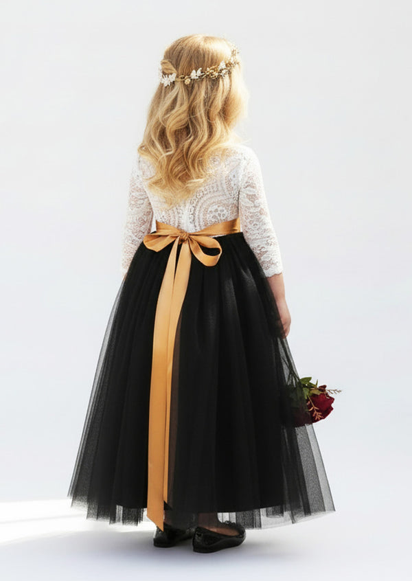 Black Lace & Tulle Flower Girl Dress