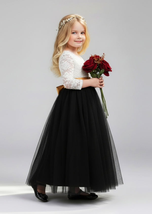 Black Lace & Tulle Flower Girl Dress