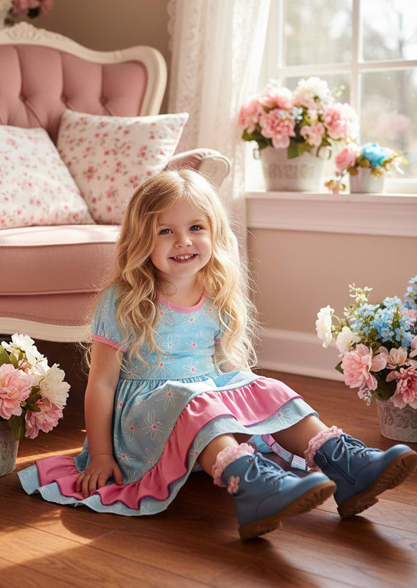 Blue and Pink Daisy Dress
