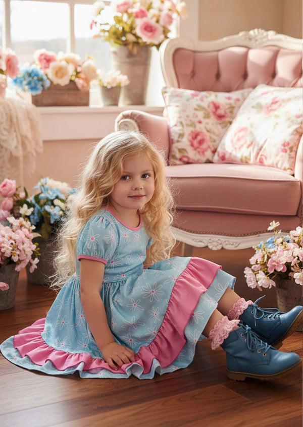 Blue and Pink Daisy Dress