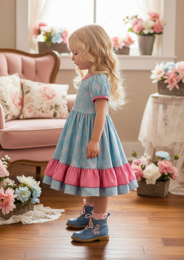 Blue and Pink Daisy Dress