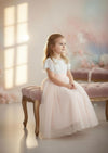 Short Sleeve Blush Tulle Toddler Girl Boho Flower Girl Dresses