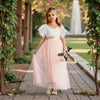Short Sleeve Tulle Boho Flower Girl Dresses in Blush