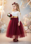 Burgundy Long Sleeve Tulle Open Back Flower Girl Dresses in Classic Boho Style