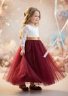 Toddler Burgundy Long Sleeve Tulle Flower Girl Dresses in Classic Boho Style