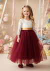 Burgundy Long Sleeve Tulle Flower Girl Dresses in Classic Boho Style