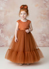 burnt orange toddler flower girl dress for modern and boho wedding themes