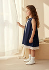 Toddler Girl Navy Lace Trimmed Shift Dress for Play or Every Day