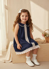 Toddler Girl Navy Lace Trimmed Shift Dress for Play or Every Day