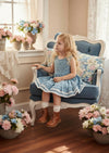Girls Blue Print Twirl Dresses for School
