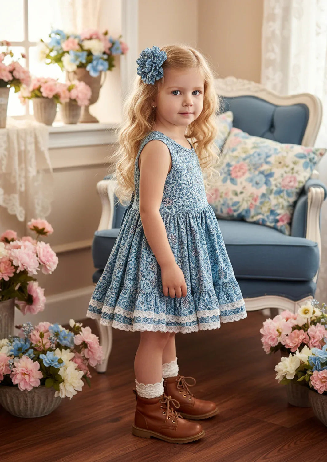 Girls Summer twirl dress in blue