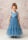 Solid Dusty blue tulle with lace bodice flower girl dress for toddlers for weddings