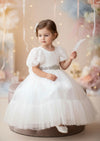 Elegant White Short Sleeve Flower Girl Dress for Classic Modern Weddings